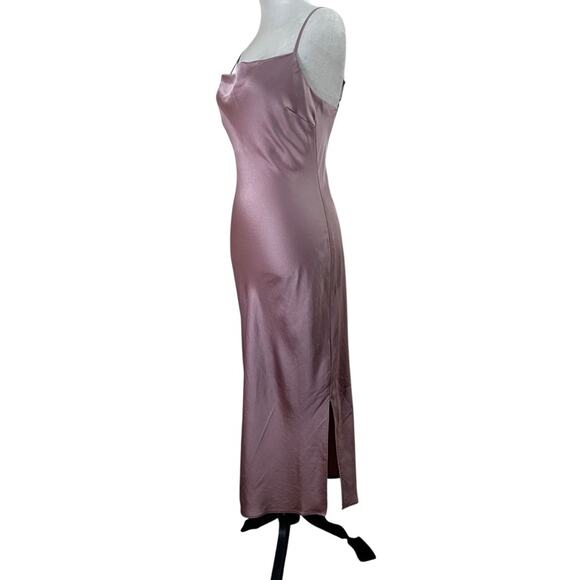 Express Satin Slip Dress Mauve Pink Cowl Neck Midi w/ Side Slit Women’s Small - Picture 4 of 10